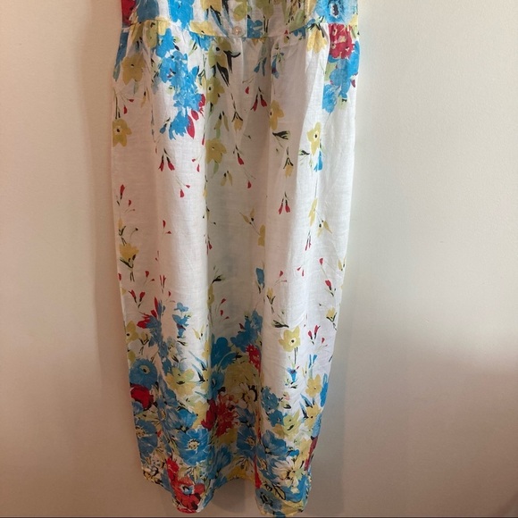 LINA TOMEI Sz L 100% Linen Floral Adjustable Straps Dress Made in  Italy - Picture 3 of 13